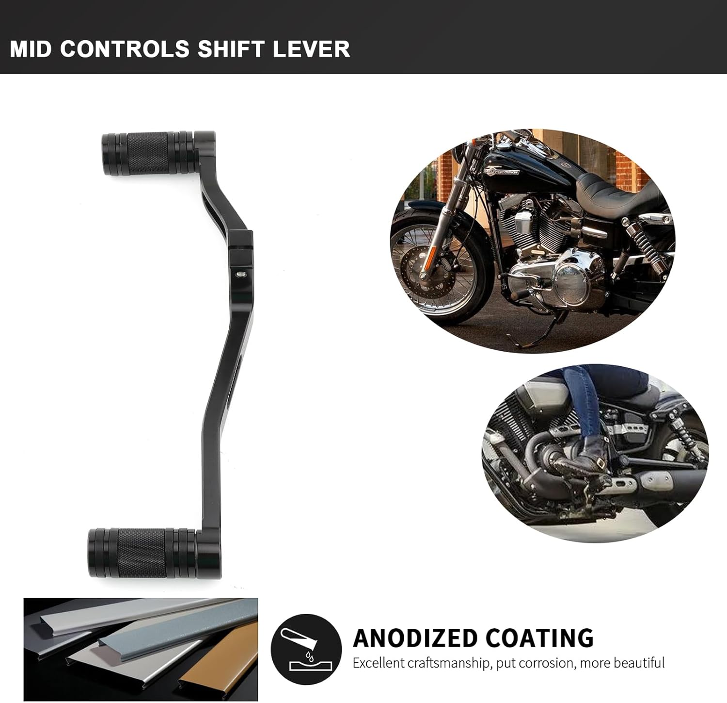 Motorcycle Mid Controls Shift Lever Heel Toe Shifter Pegs for Harley Dyna FXD 1991-2017 Street Bob Low Rider Wide Glide Fat Bob Super Glide (Black)