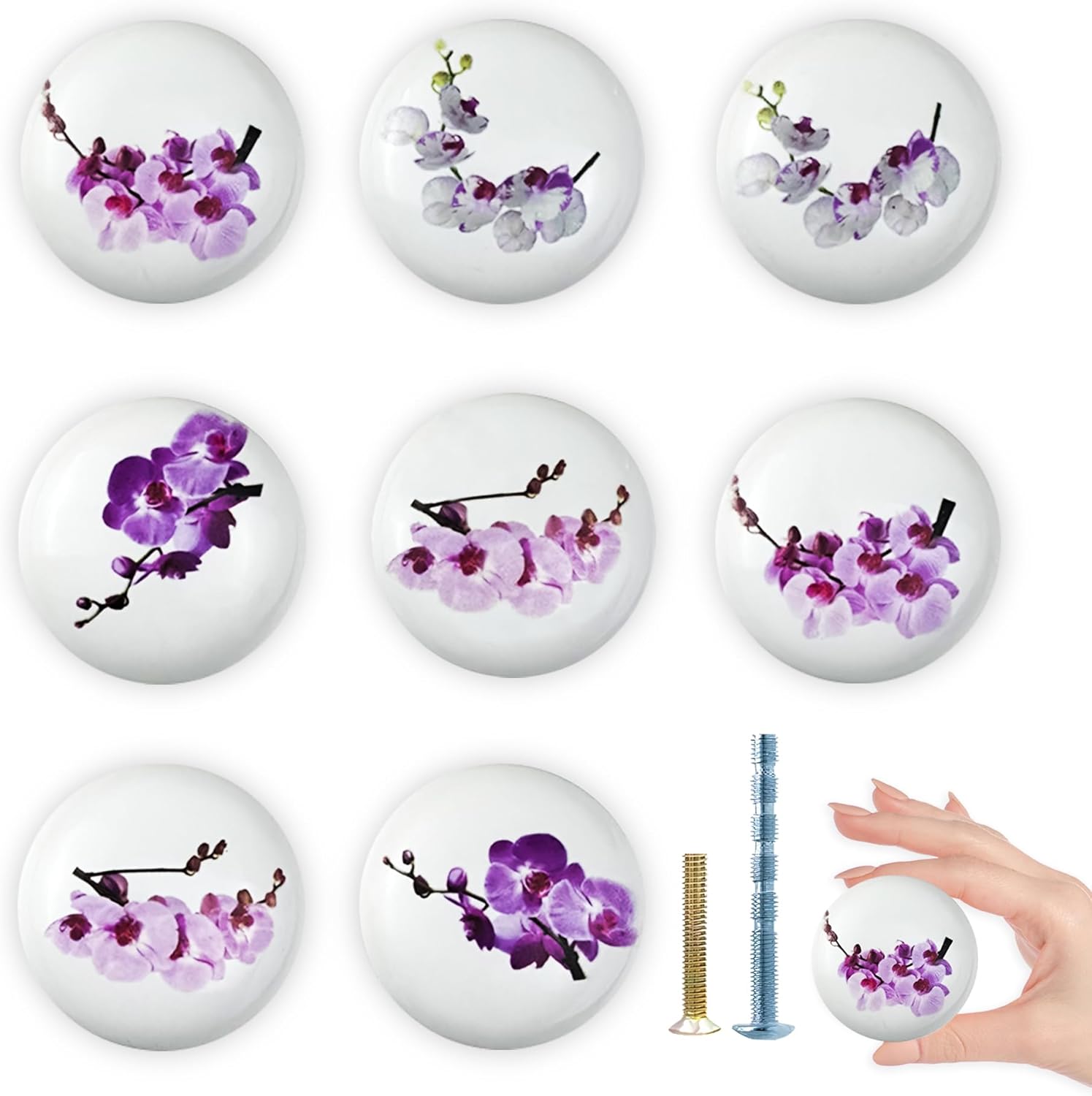 8 Pack 1.5" Flower Ceramic Cabinet Knob Unique Vintage Kitchen Door Dresser Drawer Pulls and Knobs
