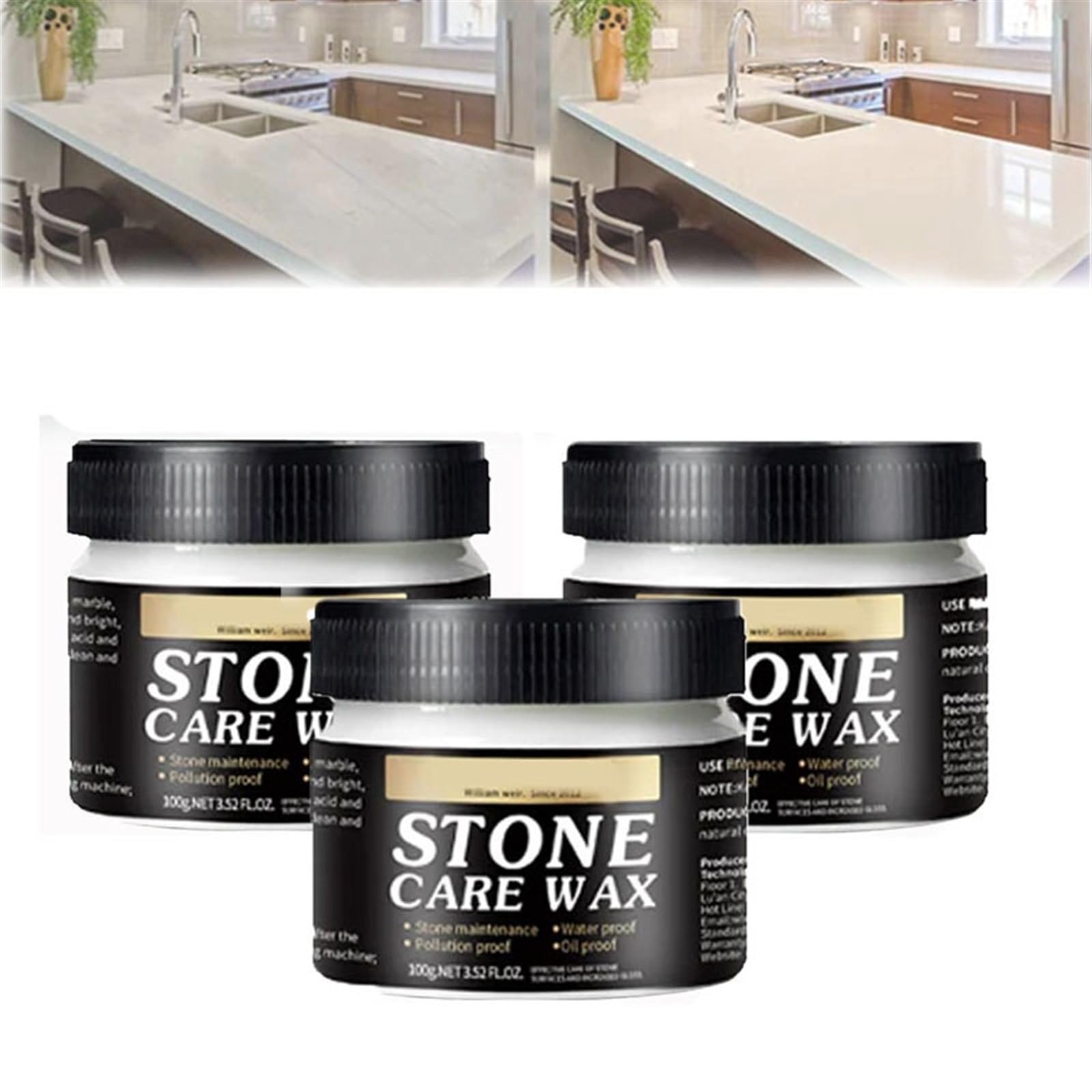 Manual Natural Polishing Care Wax for Stone Furnitures & Tiles, Stone Polishing Care Wax With Sponge And Cleaning Cloth, Marble Polish for Marble Furniture (Size : 3set)