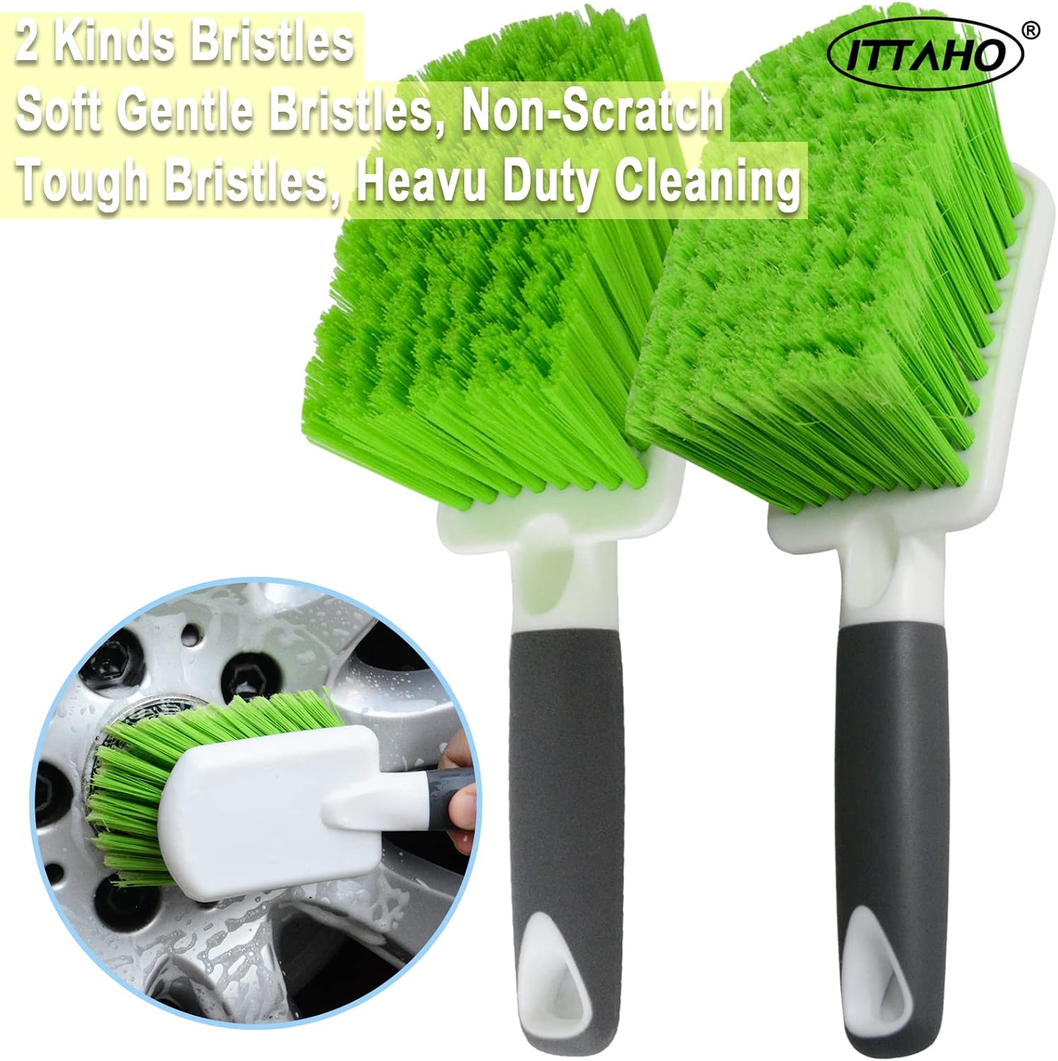 ITTAHO 2 Pack Car Wash Brush, Tire Brush for Cleaning Tires, Soft & Stiff Bristle Wheel Cleaner, Car Cleaning Supplies for Wheels, Rims, Carpet, Truck, SUV, Moto, RV, Motorcycle 5 ITTAHO 2 Pack Car Wash Brush, Tire Brush for Cleaning Tires, Soft & Stiff Bristle Wheel Cleaner, Car Cleaning Supplies for Wheels, Rims, Carpet, Truck, SUV, Moto, RV, Motorcycle