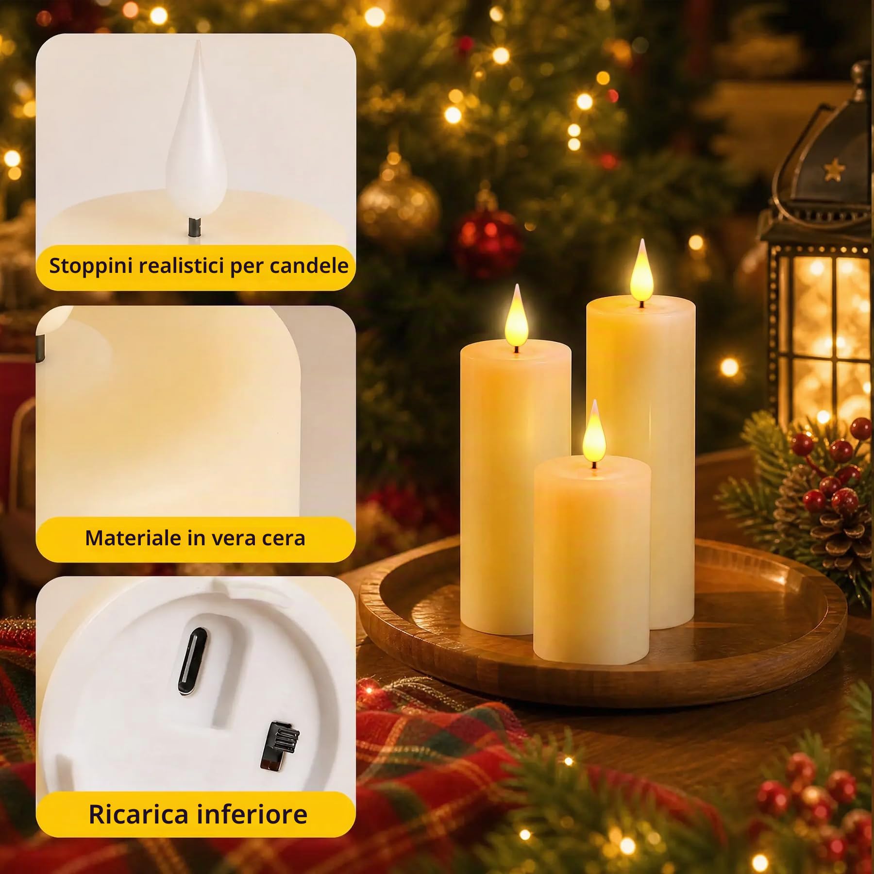 Broyal Set di 6 Candele a LED,Candele Led Ricaricabili(16/14/12cm),Candele Senza Fiamma,Candele LED con Telecomando e Funzione Timer