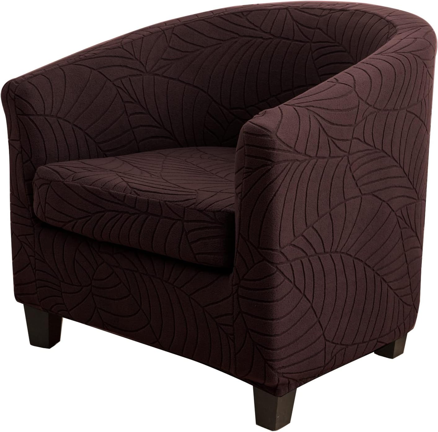 Stretch Armchair Cover Club Chair Slipcover with Cushion Cover 2 Piece Barrel Chair Cover Removable Tub Chair Slipcovers Nonslip (Brown 1 Set)