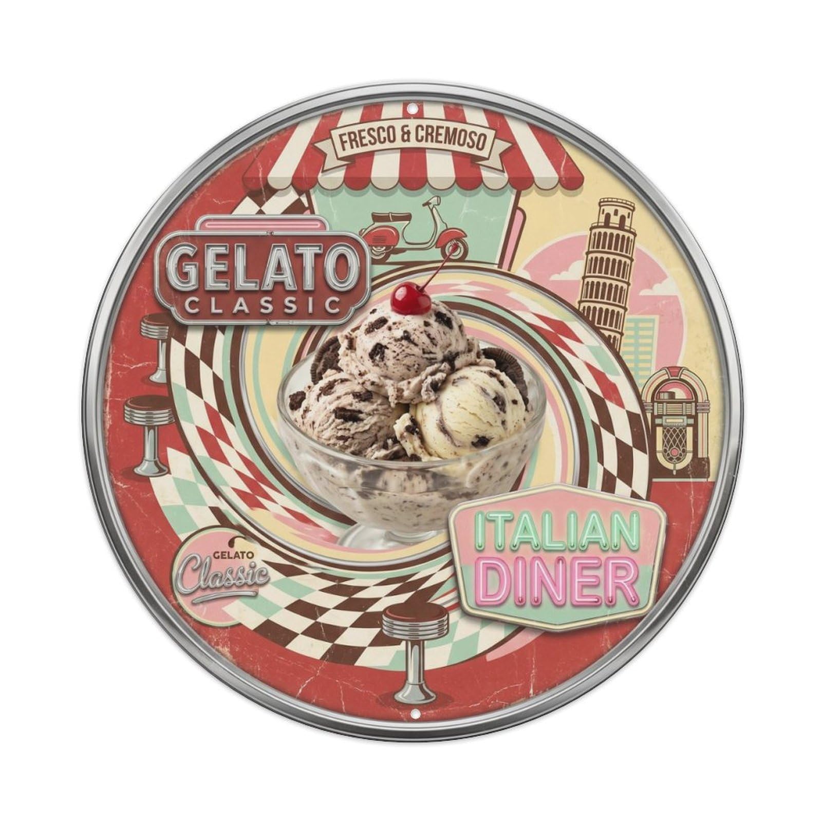 Gelato Dessert Culture 1950s Diner Parlor Metal Tin Sign