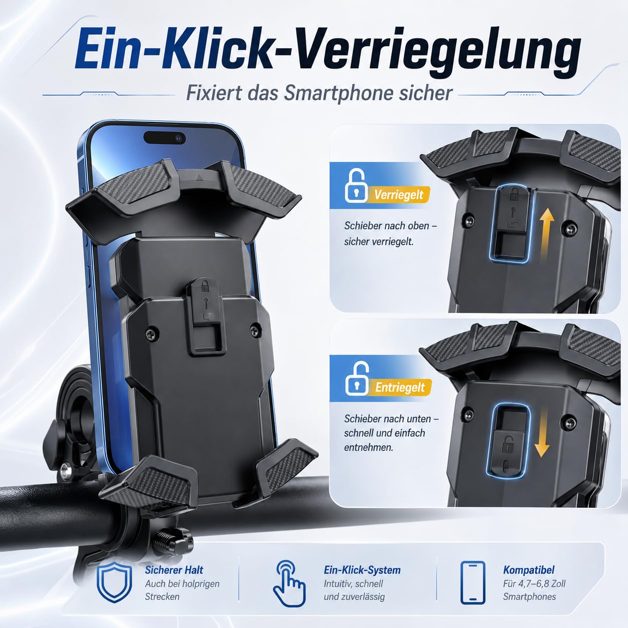 Beyerwerk VeloGrip Fahrrad-Handyhalterung 360 Grad Drehbar Universelle Lenker Smartphone Halterung Für 4,7 Bis 6,8 Zoll Geräte Sicherer Halt Beim Radfahren (2 Stück)