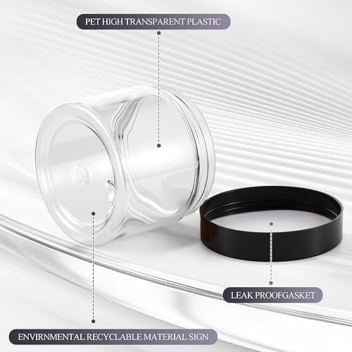 Miniatura 2 de 36tarros de plástico redondos transparentes a prueba de fugas para cosméticos con forro interior y tapas negras para lociones, ungüentos,