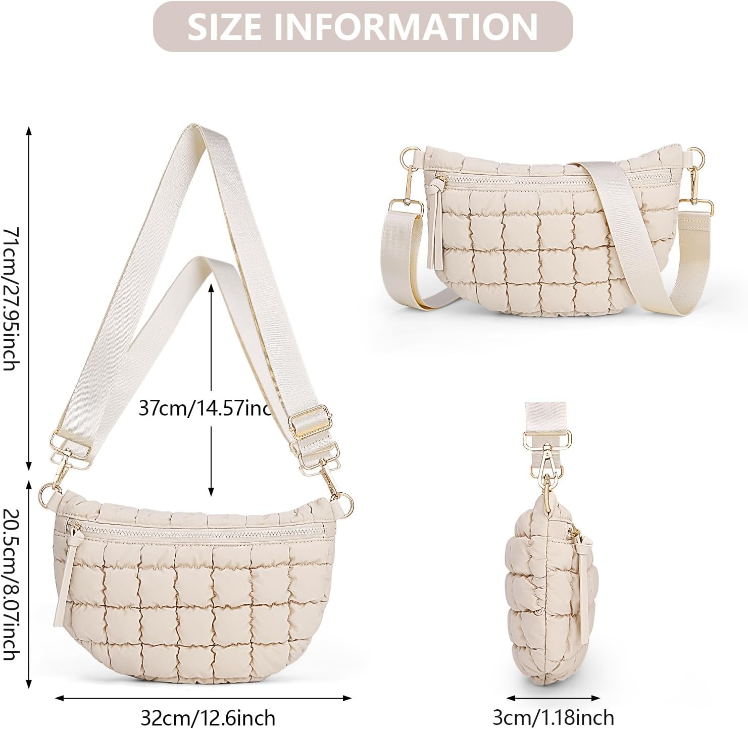 HiTotes Quilted Crossbody Bags for Women Bum Bag Puffer Sling Bag Nylon Crossbody Purse