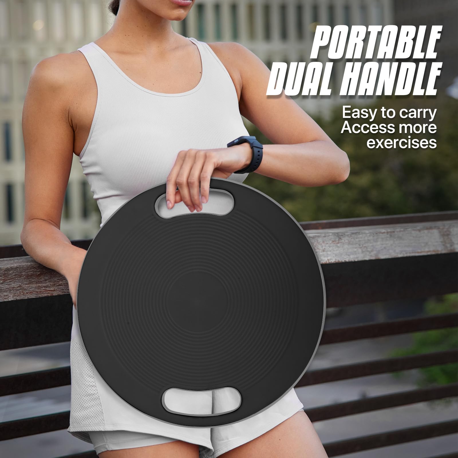 MADOG Wobble Balance Board for Adults, 15.5" TPR Non-slip Surface with Handle for Workout Core Trainer Physical Therapy, Home Gym Stability Board, Black 3