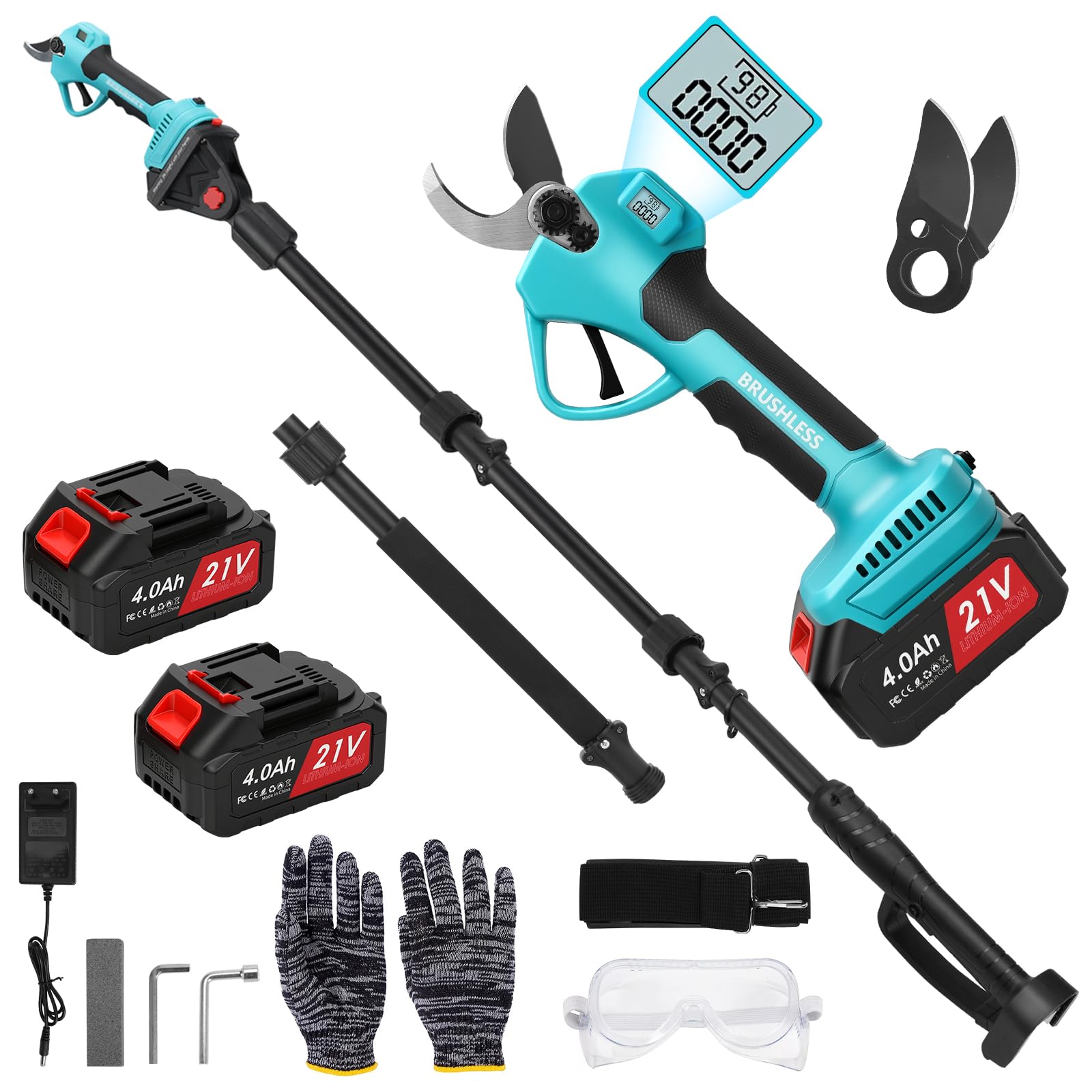 panthem 2 in 1 Akku Astschere Teleskop Elektrische Gartenschere Kompatibel mit Makita 18 V, Maximale Reichweite bis 4.1 m, 43 mm Schnittöffnung, Bürstenlosen Motor mit 2x4000mAh Batterien