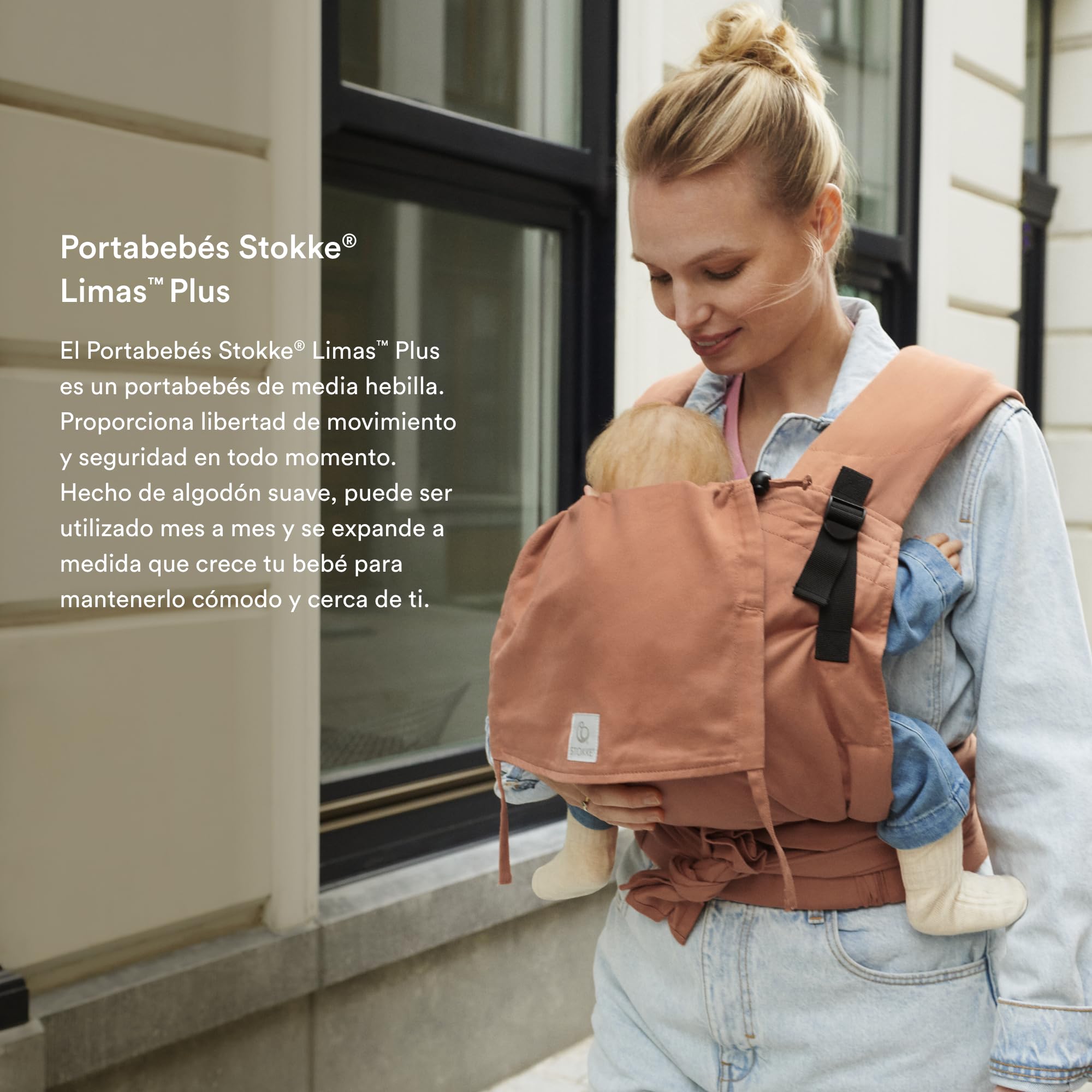 Portabebés Stokke Limas Plus, Terracotta (OCS) - Portabebés de media hebilla para recién nacidos - Tres opciones de transporte - Seguro para bebés desde 1 mes/4 kg hasta 18 kg