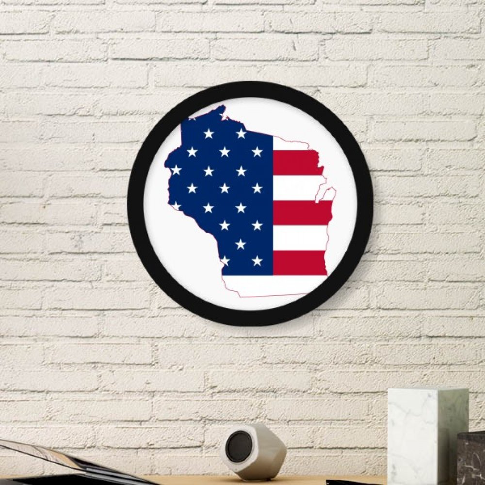 Drapeau américain rond Wisconsin petit cadre noir style épuré