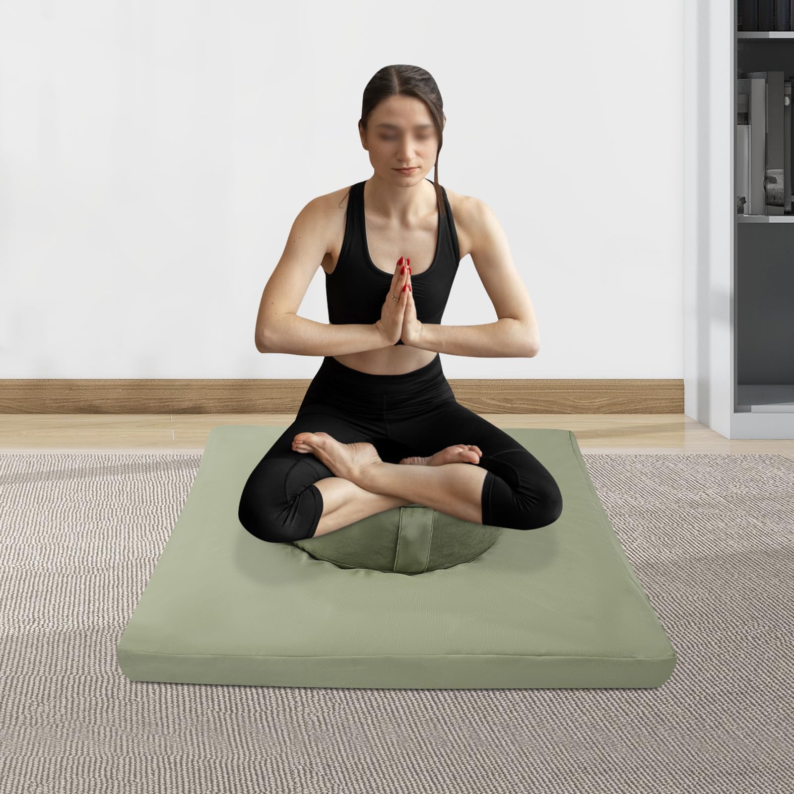 Tappetino da meditazione, set di cuscini da meditazione, rotondo e quadrato, imbottitura in buccia di grano saraceno e cotone, rivestimento in velluto lavabile, per yoga, meditazione e relax