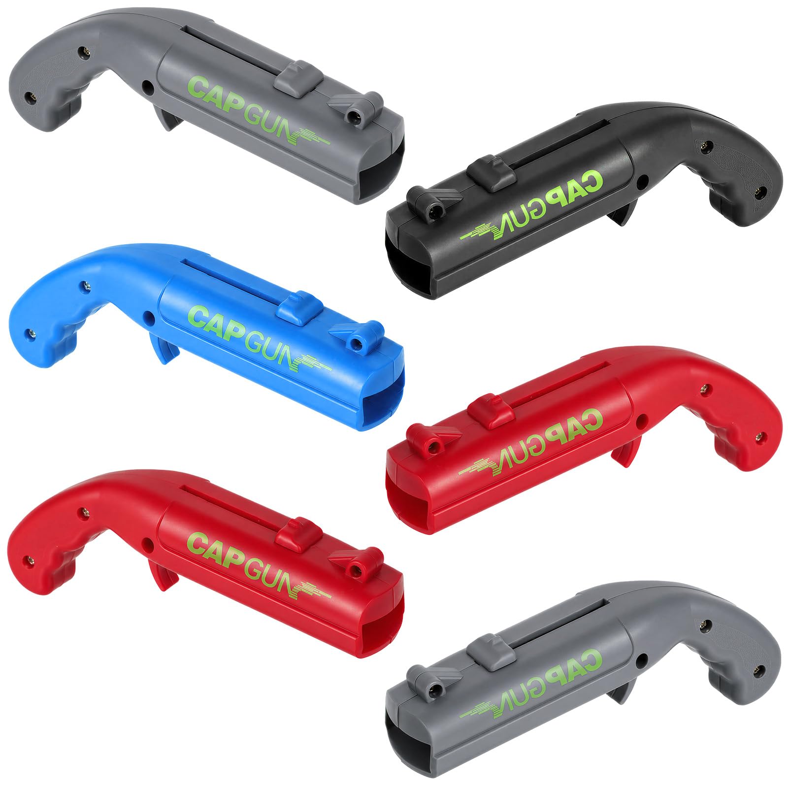 6-Piece Bottle Opener Cap Gun, Cap Shooting Bottle Opener Gun, Funny Beer Bottle Opener for Home Bar World Cup Parties & BBQs, Cool Gadgets for Men (2Red/2Grey/Black/Blue)