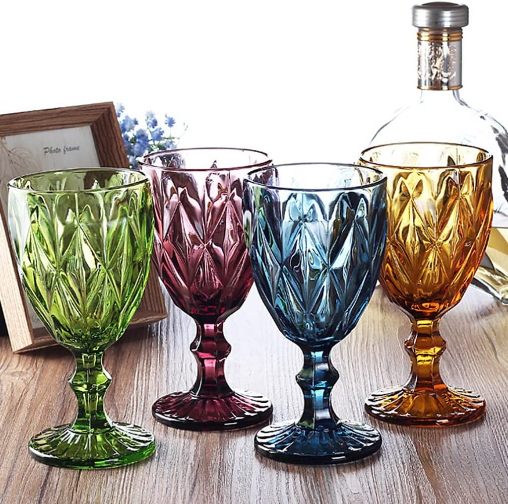 Wine Glass Cups Multicolor Carved Goblet Whiskey Red Glasses 300ml Wedding Party Champagne Flutes Bar