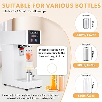 Automatic Can Sealer, 180W Electric Cup Sealer Machine, Soda Can Sealer Machine with Counter & LCD Display, 55mm Can Dia. for Sealing Plastic/Glass/Tin Bottles,Black