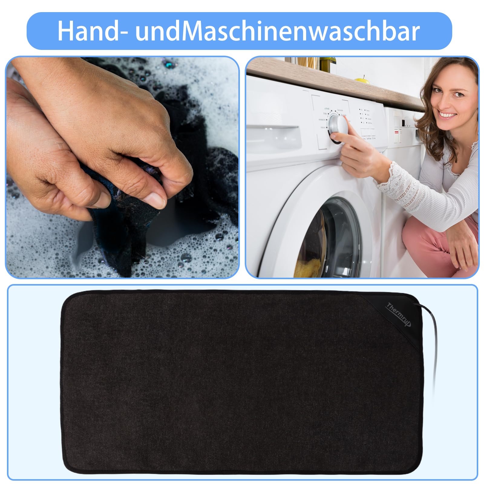 Thermrup Poduszka grzewcza na podczerwień 35 x 60 cm z gumowym elementem grzejnym i dokładną regulacją temperatury od 40°C do 55°C
