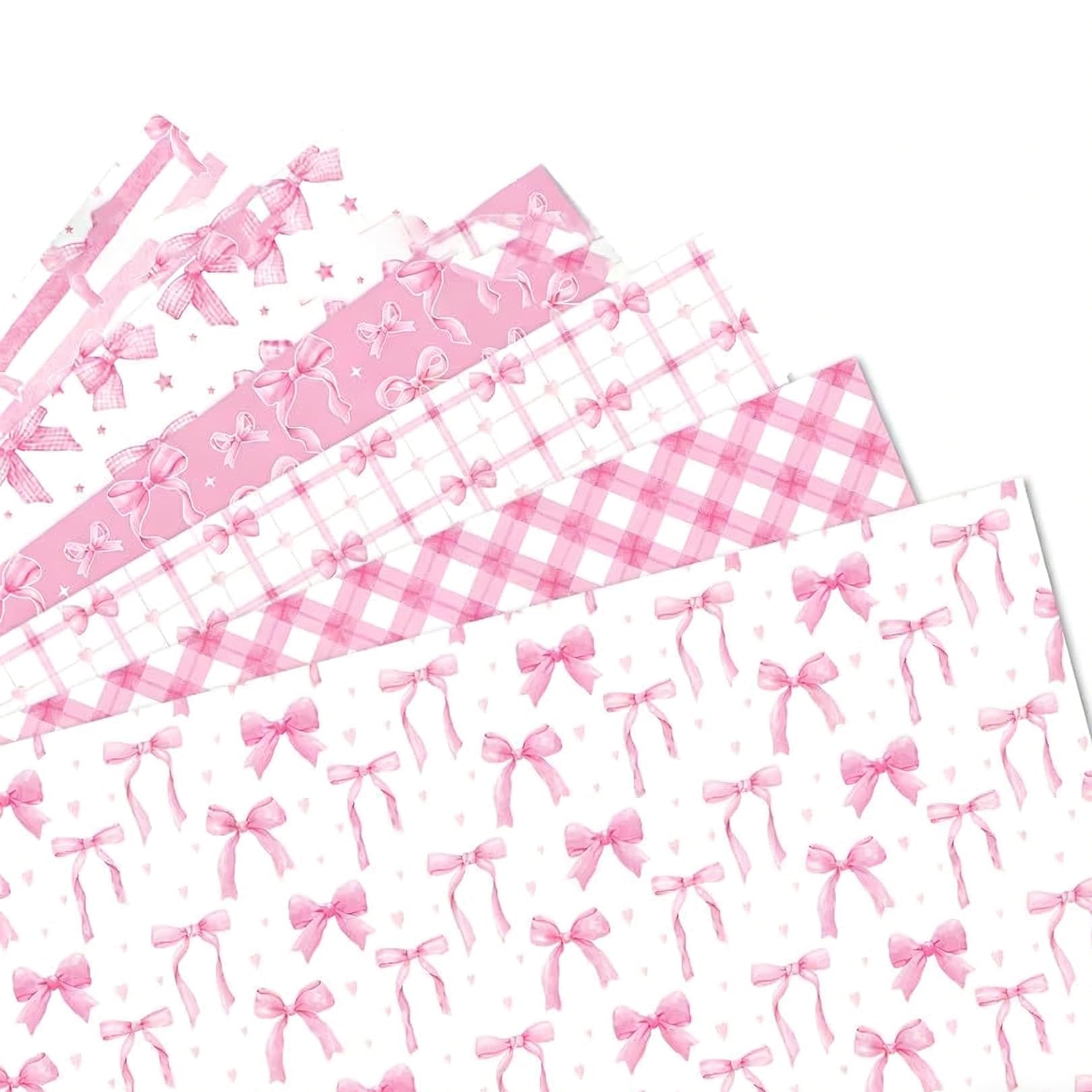 Pink Bow Wrapping Paper for Baby Girls, 6 Sheets 70x50cm Check & Bow Pattern Elegant Pink Gift Wrapping for Women Birthday Bridal Shower Wedding Mothers Day & Valentines Day Presents