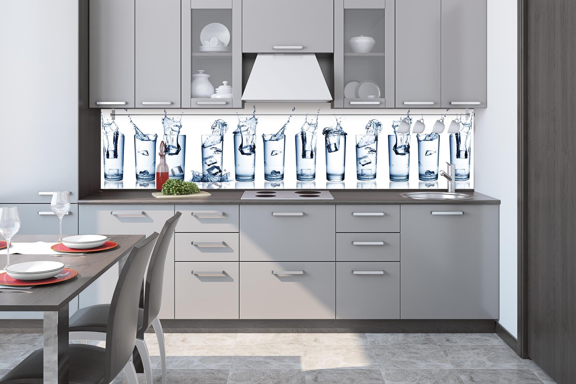 Dimex Film autocollant pour crédence de cuisine - Avec éclaboussures d'eau dans des verres - 260 x 60 cm - Film décoratif - Protection contre les éclaboussures - Fabriqué en UE