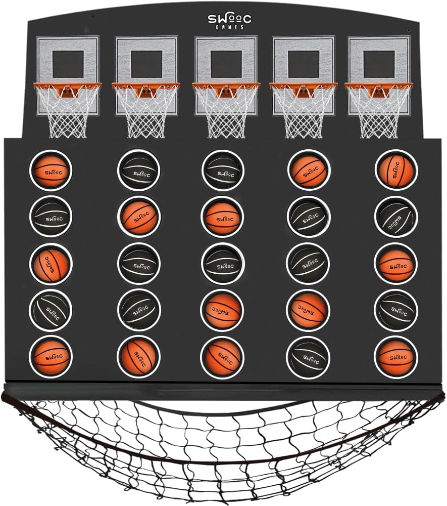 Games - Low Post Lineupโข | Wall Mounted Giant Basketball 4 In A Row w/ 5+ Games | Basketball Hoop For Room Wall Games | Game Room Games | Mini Basketball Hoop Indoor Connect | Four In A Row Game