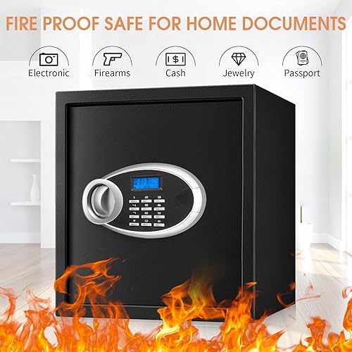 Miniatura 28 de Caja de seguridad pequeña de 0.8 cúbicos a prueba de fuego, impermeable, caja de seguridad digital para el hogar con teclado programable y llaves