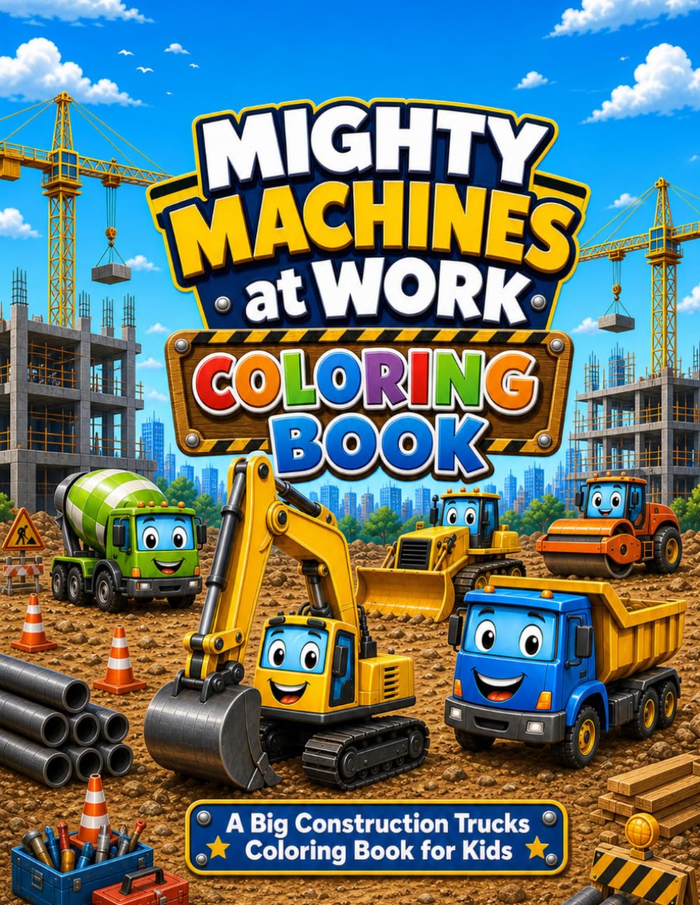 Mighty Machines at Work: A Big Construction Trucks Coloring Book for Kids