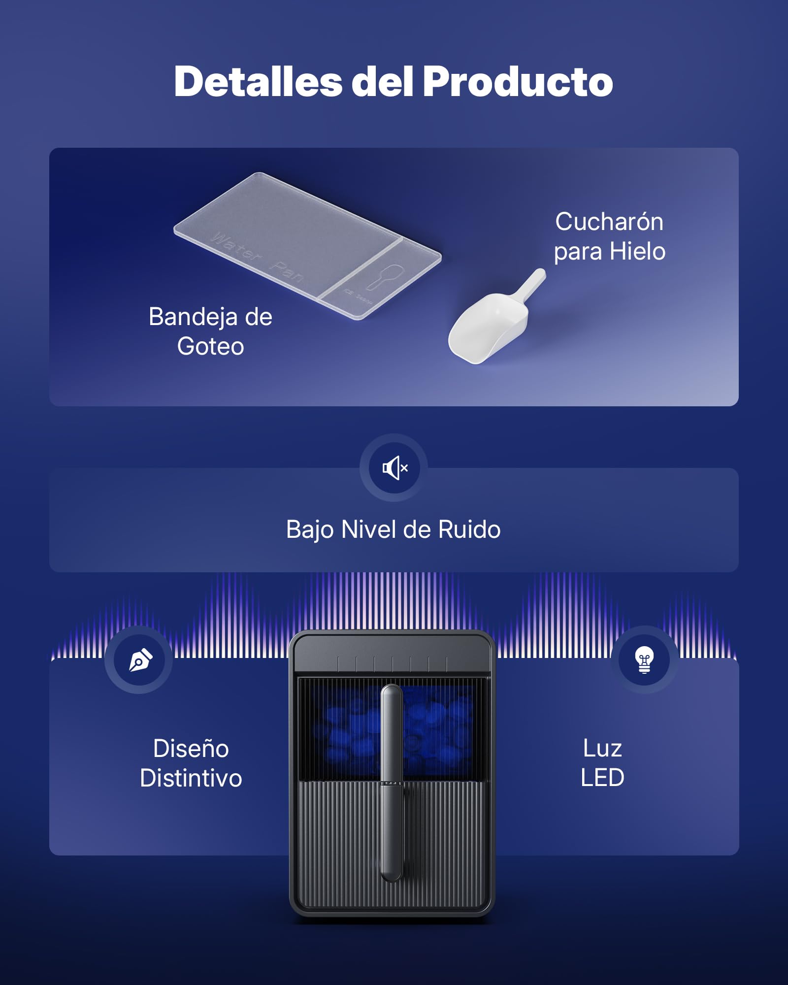 Upstreman Maquina de Hielo con LED, Pantalla Táctil Digital, Depósito & Cestillo Extraíbles, 9 Cubitos en 6-8 Min, 2 Tamaños de Cubitos, Autolimpiante, Ice Maker, Gris, BI10