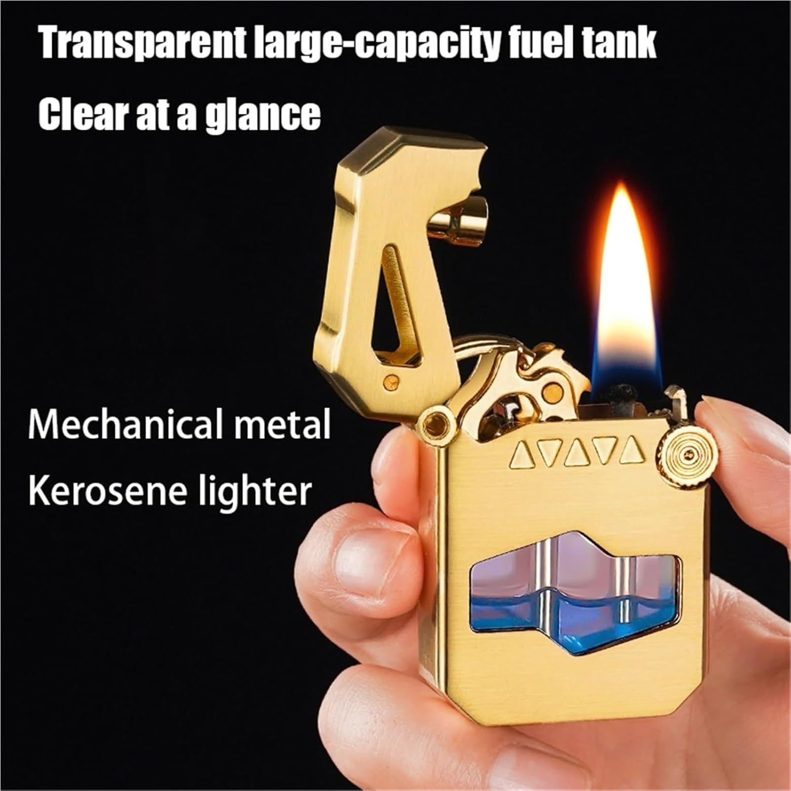 Briquet mécanique à kérosène en métal - Allumage à un bouton - Réservoir de carburant transparent - Design réutilisable - Parfait pour l'extérieur et comme cadeau - Article de collection de style