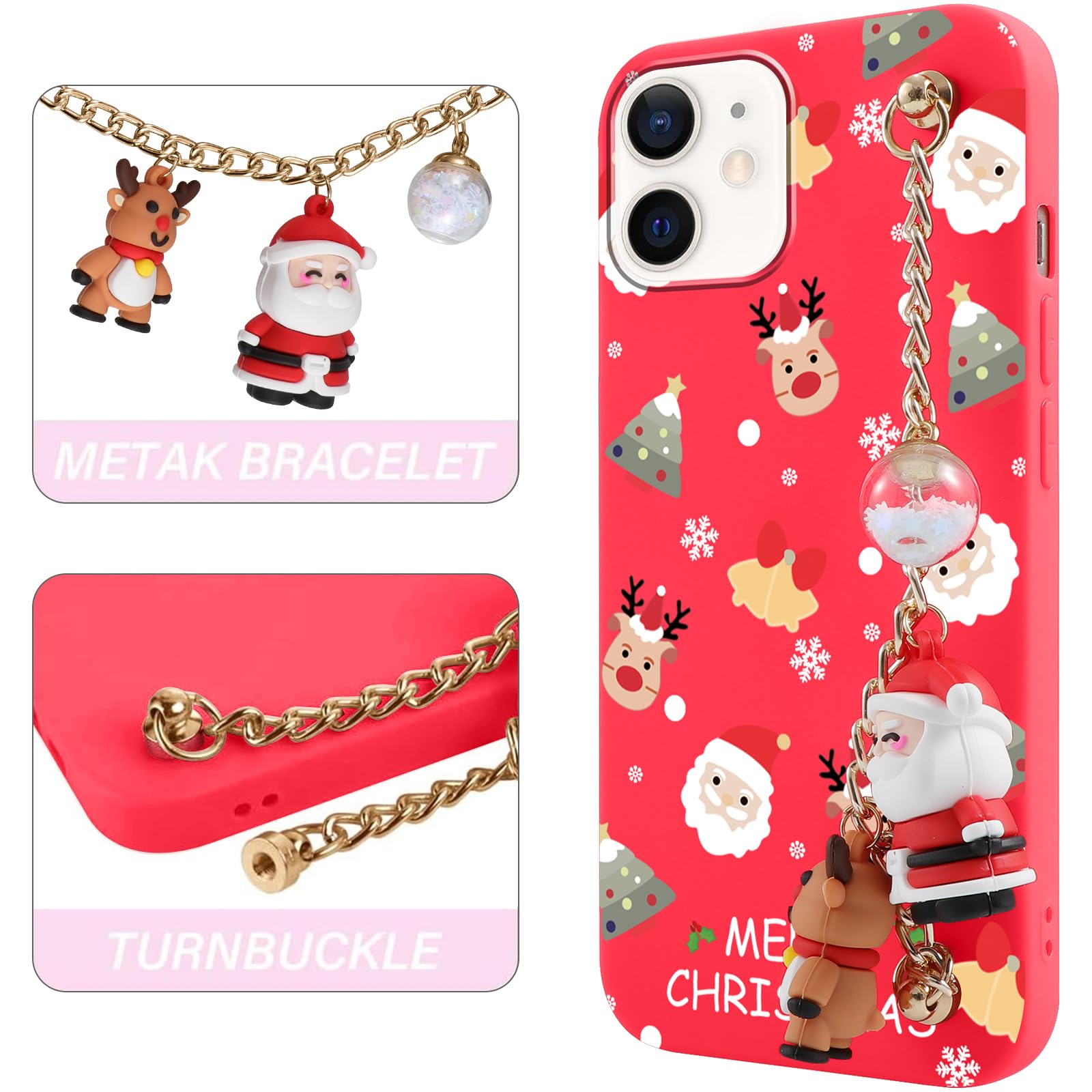 Vauki Natale Custodia per iPhone 14 Plus 6.1[2 Pezzi],Rosso Cover Ultra Slim Silicone Morbido con 3D Christmas Cervo Cartoon Modello e Babbo Natale Pattern,Natale Regalo Carino Design Antiurto Case