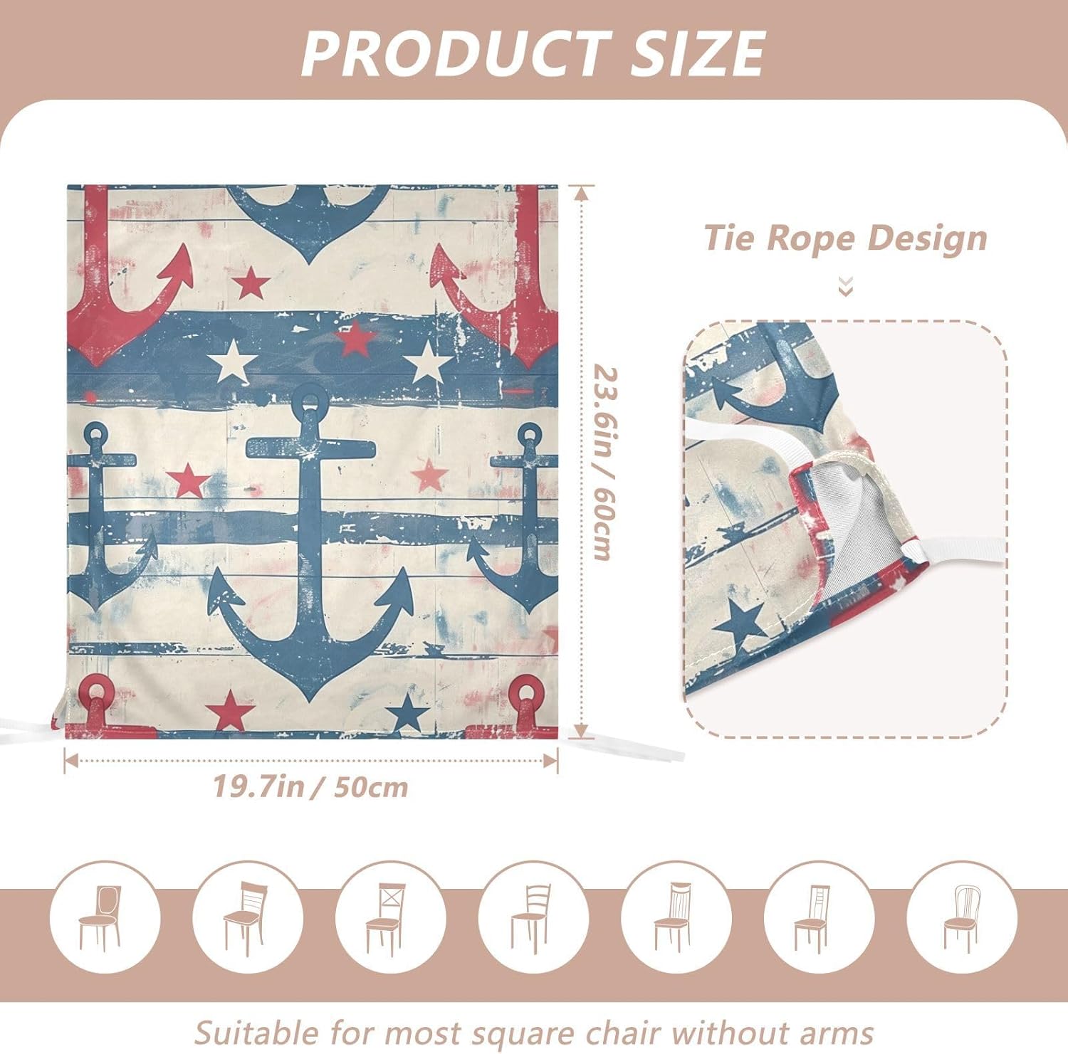 ALAZA Nautical Anchor Stars Chair Back Cover Set of 6, Washable Reusable Removable Chair Slipcovers Decorative Chair Cover for Home Kitchen Wedding Party