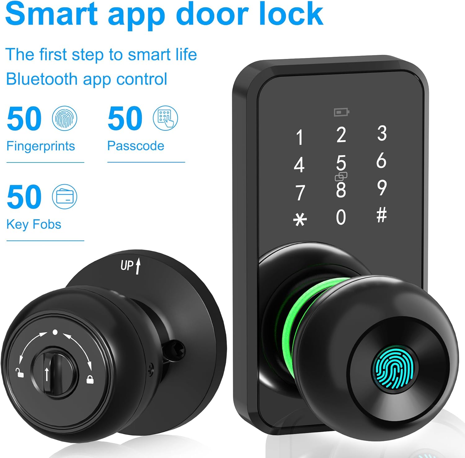 Smart Door Lock with Knob, LinkThai Keyless Entry Fingerprint Lock with Touchscreen Keypad, Electronic Knob Digital Lock for Front Door, Easy Installation