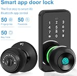 Serrure intelligente avec bouton,LinkThai Verrouillage d'empreintes digitales sans clé avec clavier écran tactile, Verrouage numérique Knob électronique pour porte avant, Installation facile