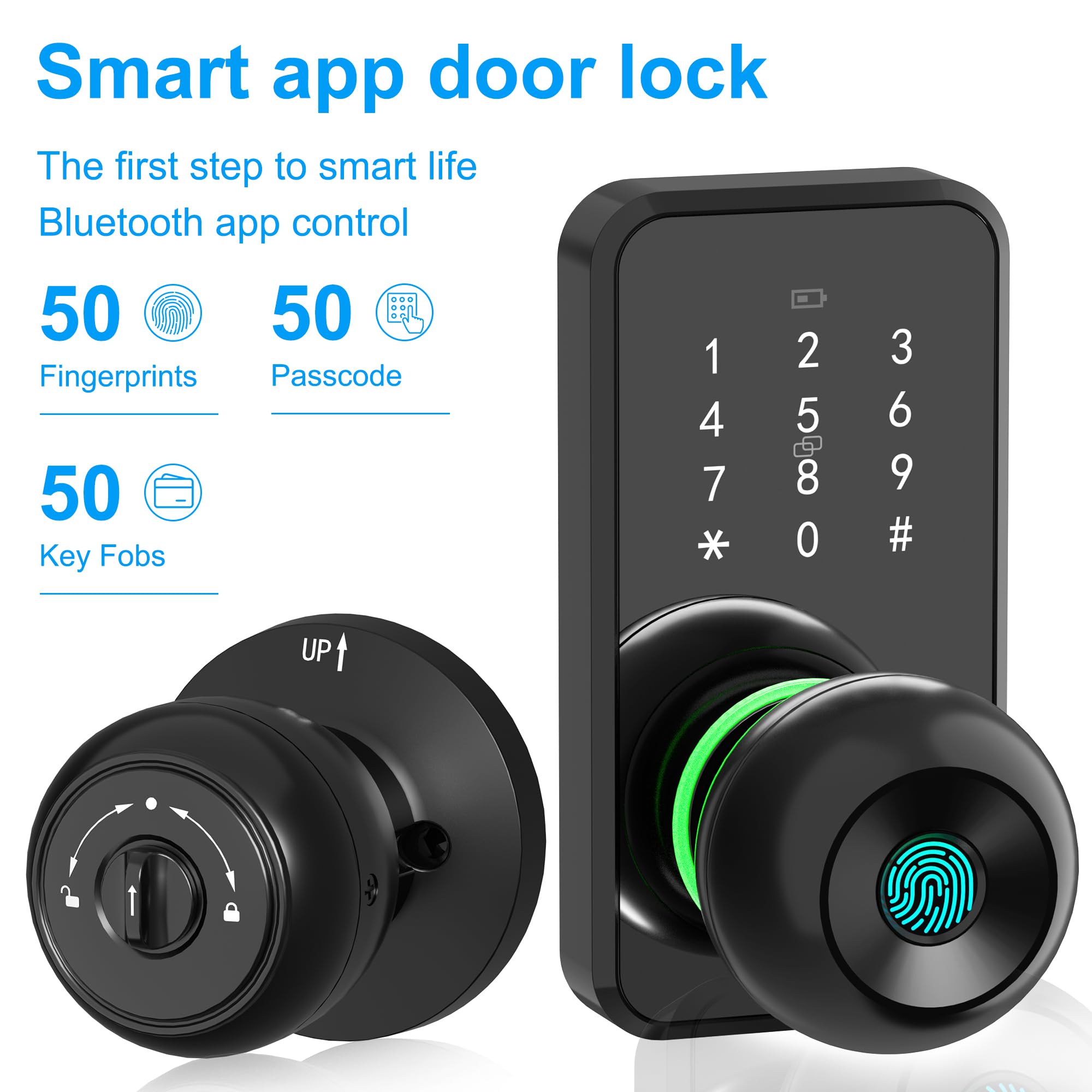 Serrure de porte intelligente avec bouton, serrure à empreintes digitales sans clé avec clavier tactile, bouton électronique pour porte d'entrée, installation facile