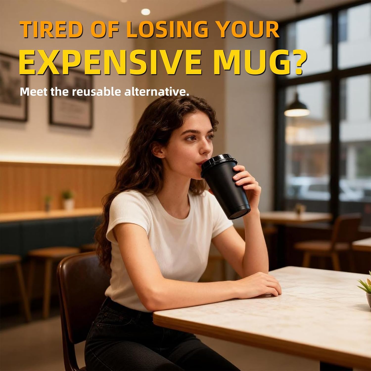Plastic Reusable Coffee Cups with Lids, 4 Pack