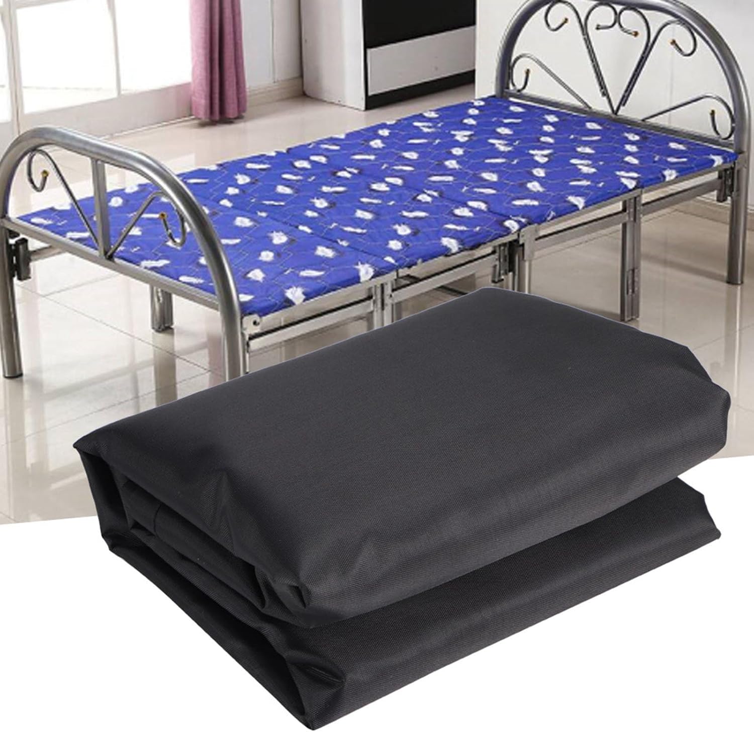 Weatherproof Folding Bed Cover, 210D Oxford Dust Sun Rain Protection Cover for Vertical Folding Bed Patio Lounge Beach Chair, Include Drawstring Storage Bag(102 * 33 * 104cm)