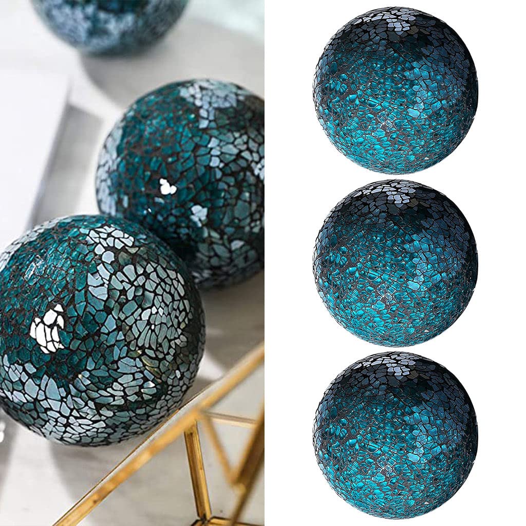 MERIGLARE Esfera de Mosaico Bolas de 8 cm Artículos para el hogar Centro de Mesa Juego Orbes Decorativos Bola Decorativa Globo para Adornos Mesa de Centro - Azul 3 Piezas