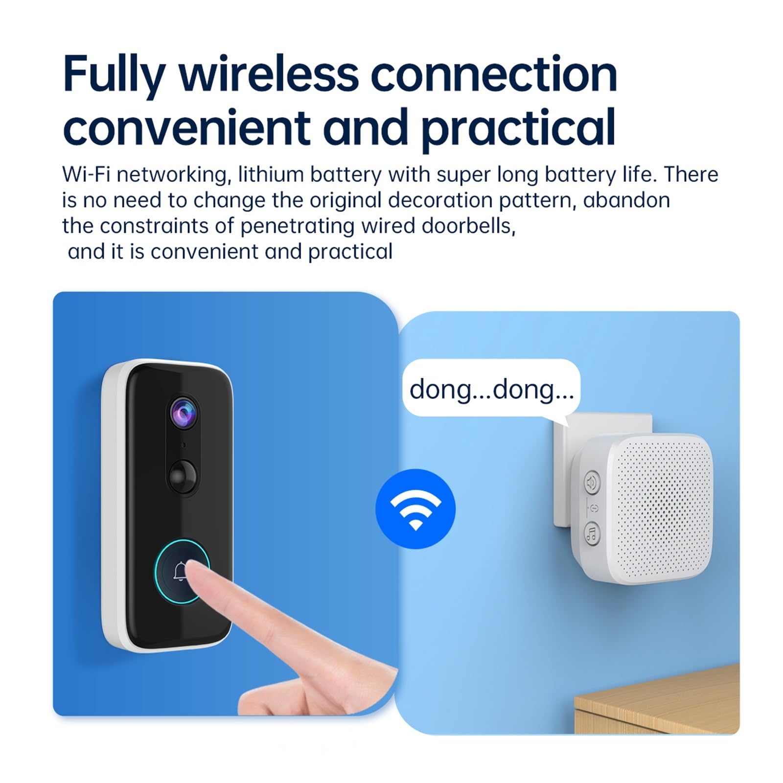 Timbre Inteligente WiFi 2K con cámara, videoportero de Seguridad con WiFi for casa Inteligente Vista Amplia