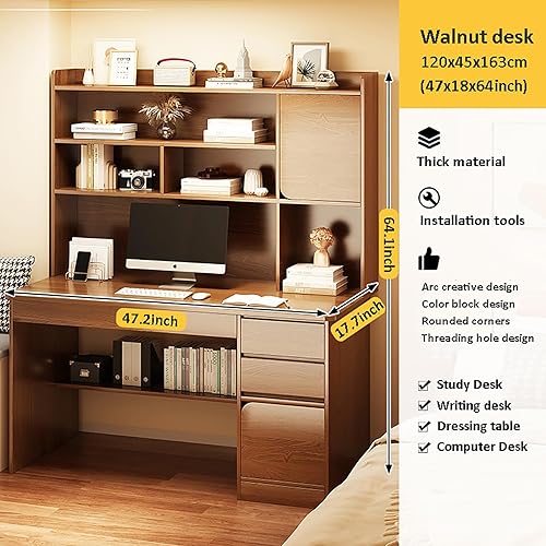 Miniatura 7 de HM&DX Escritorio para computadora de oficina en casa con gabinete, escritorio de estudio de madera con cajones, muebles modernos de madera con