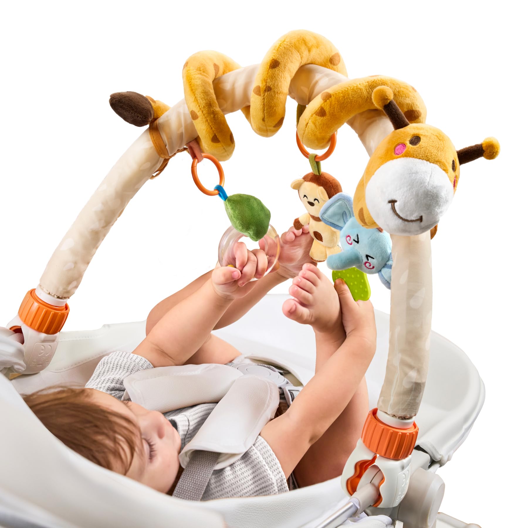 TUMAMA 2-In-1 Giochi Spirale Passeggino e Arco Viaggio Per Neonato 0 3 6 9 Mesi, Peluche Serpente Passeggino Giocattolo Gioco Per Neonati Bambina Ragazzo, Auto Carrozzina Attività Con Sonaglio Teether