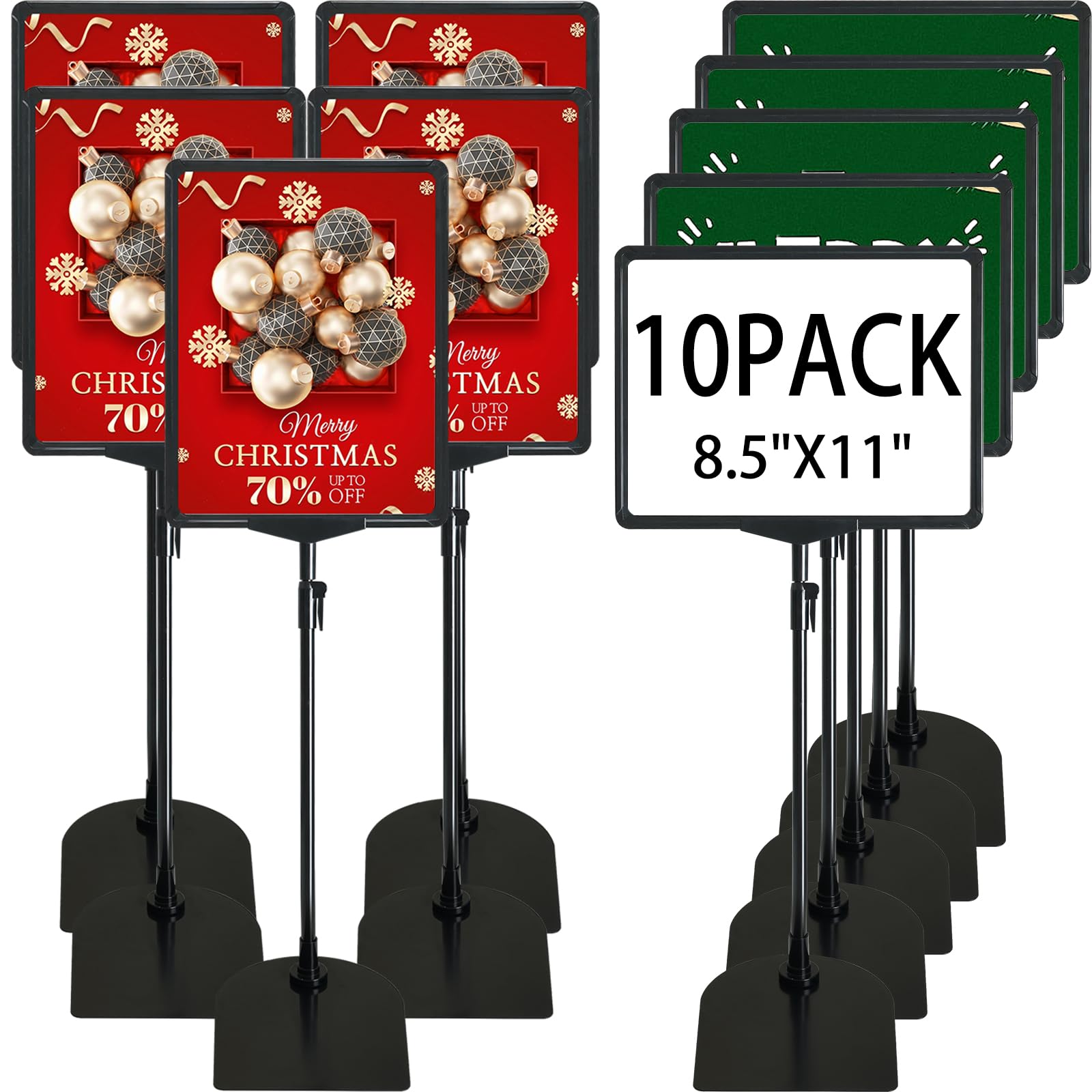 ONCEMORE Sign Holder, 8.5 x 11 Inch Sign Stand with Adjustable Height Snap Open, Reusable Sign Stands for Display Advertising Business Signage, Vertical and Horizontal Two View Modes (Black, 10 Pack)
