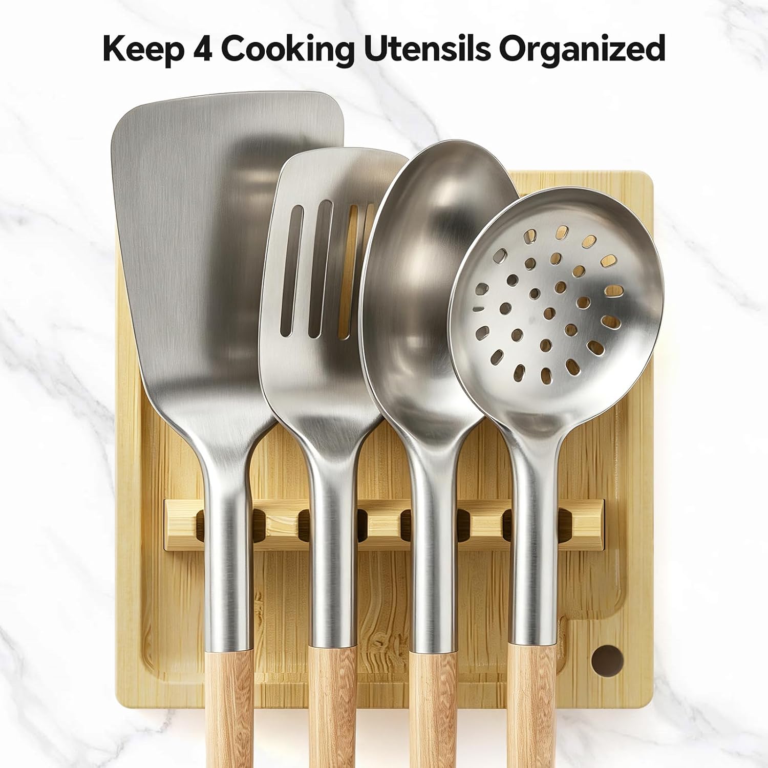 Magnetic Bamboo Spoon Rest with 4-Slot Utensil Holder, 6 x 6 in