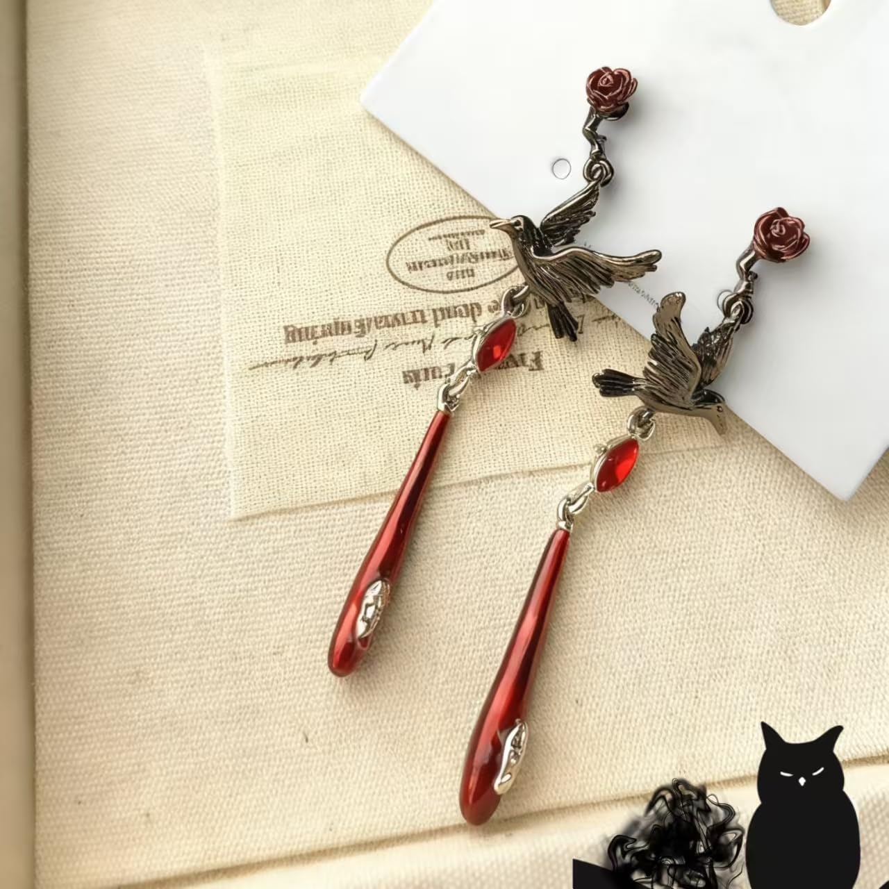 Hip Hop Style Gothic Crow Earrings - Red Dangle Pendant Earrings, Personalized Animal Jewelry, Fashion Women's Accessories for Party & Daily Wear - Image 6