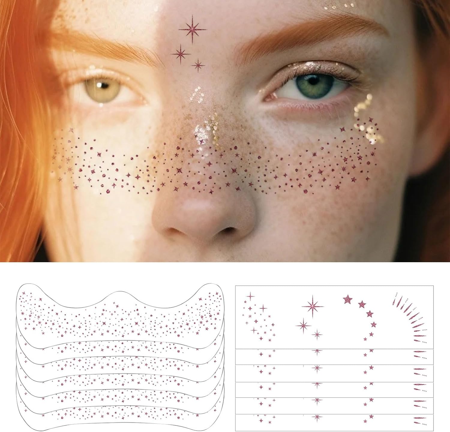 Calker 12 Pieces Rose Gold Glitter Summer Freckles Tattoo Face Glitter Stones for Makeup, Sparkling Freckles, Radiant Tattoo Stickers for Carnival, Party