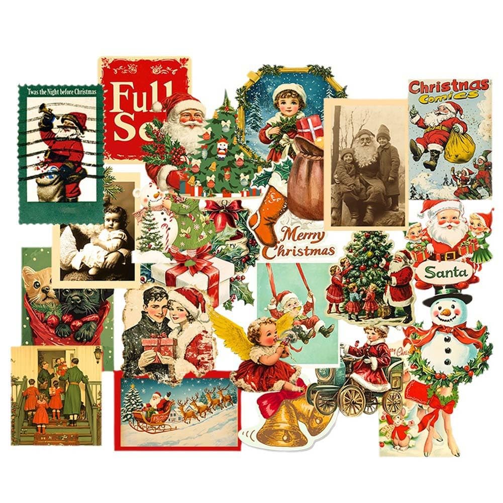 25 Style Vintage Christmas Name Tags Self Adhesive Gift Tag Stickers Xmas Presents Labels with Santa Claus Snowmen Xmas Tree Deer for Festival Christmas Birthday Wedding Presents Gift