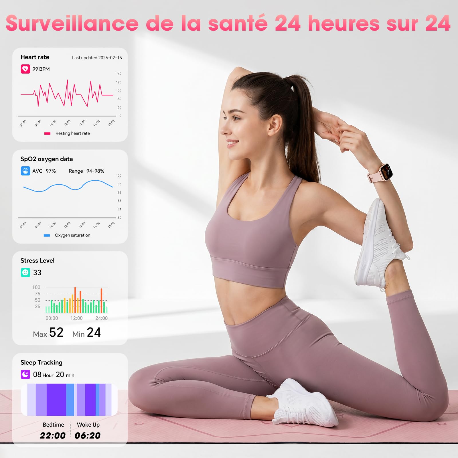 Montre Connectée Femme, 7 Bracelets Cadeau, 1,91" Écran incurvé Smartwatch | Appels Bluetooth, Assistant vocal, 100＋Modes Sportifs, Suivi Fréquence Cardiaque/Sommeil/SpO2, Etanche IP67 pour Android iOS