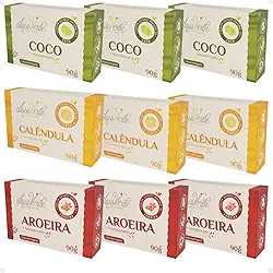 Pacote com 9 Unidades Sabão em Barra Alquiverde Sabonete Vegetal Natural 90g | Limpeza Suave, Hidratante, Sustentável e Ecológico para Uso Diário no Corpo e no Rosto