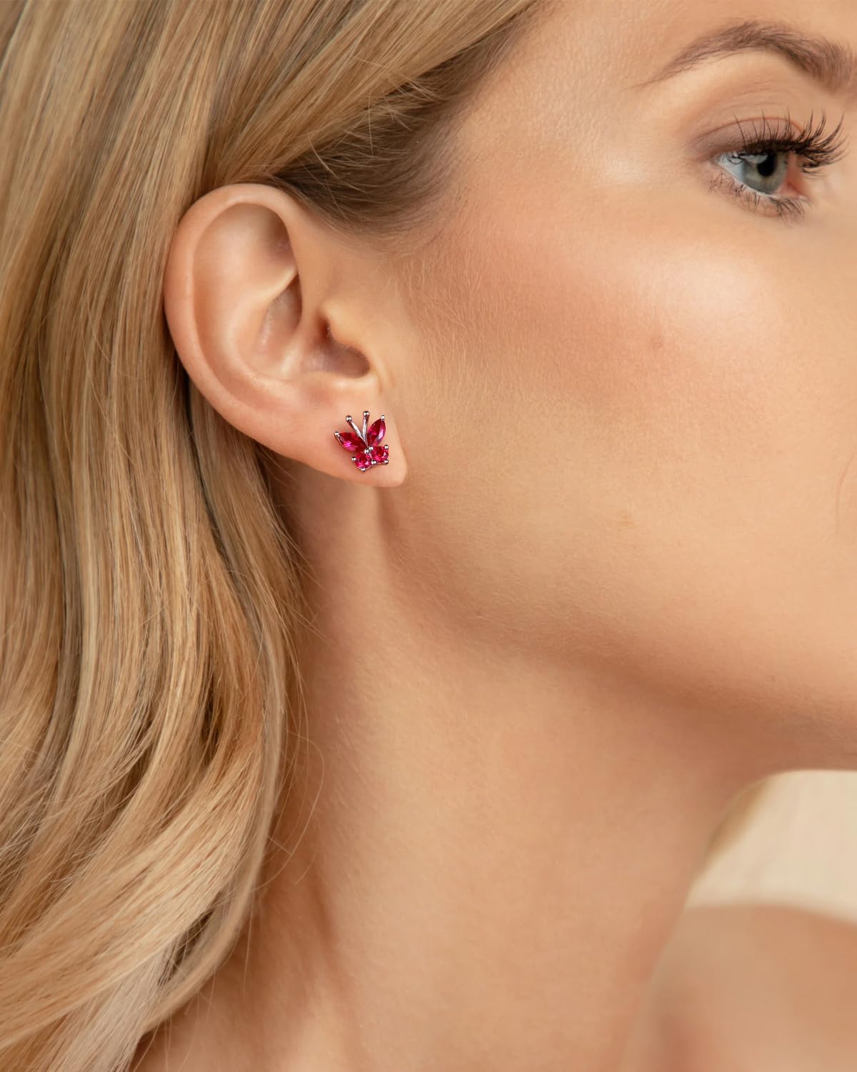 DAYBYDAY Butterfly Earrings 925 Sterling Silver Birthstone Earrings, Dainty Small Butterfly Stud Earrings for Women Birthstone Jewelry - Image 3