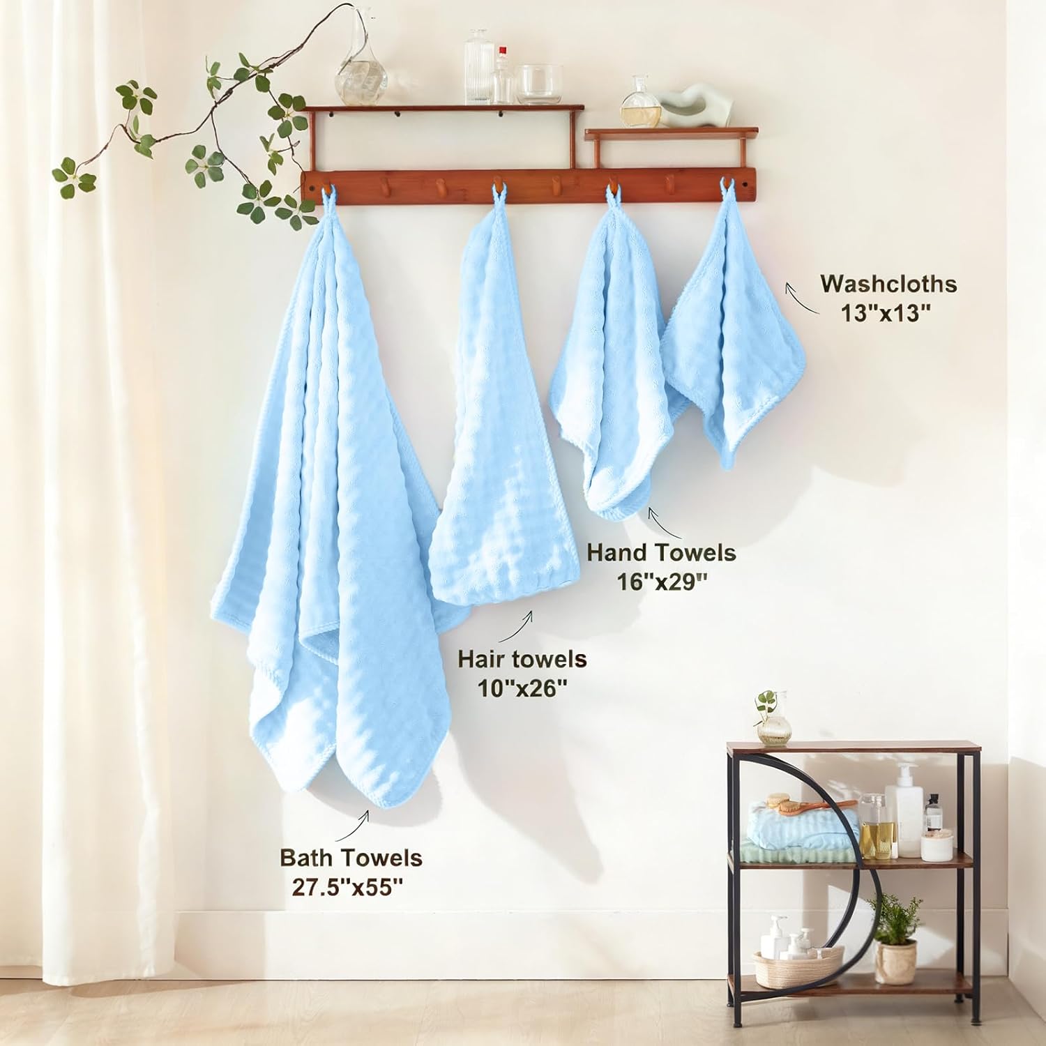 COZYART Lint Free Towel Sets 8 Pcs Light Blue, Super Soft, Thick, Absorbent & Quick Dry Microfiber Bubble Waffle Bathroom Daily Use Set with 2 Bath Towels, 2 Hair Towels, 2 Hand Towels, 2 Washcloths - Image 5