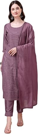 Shopping Queen Women's Silk Blend Chikankari Embroidery Kurta Set