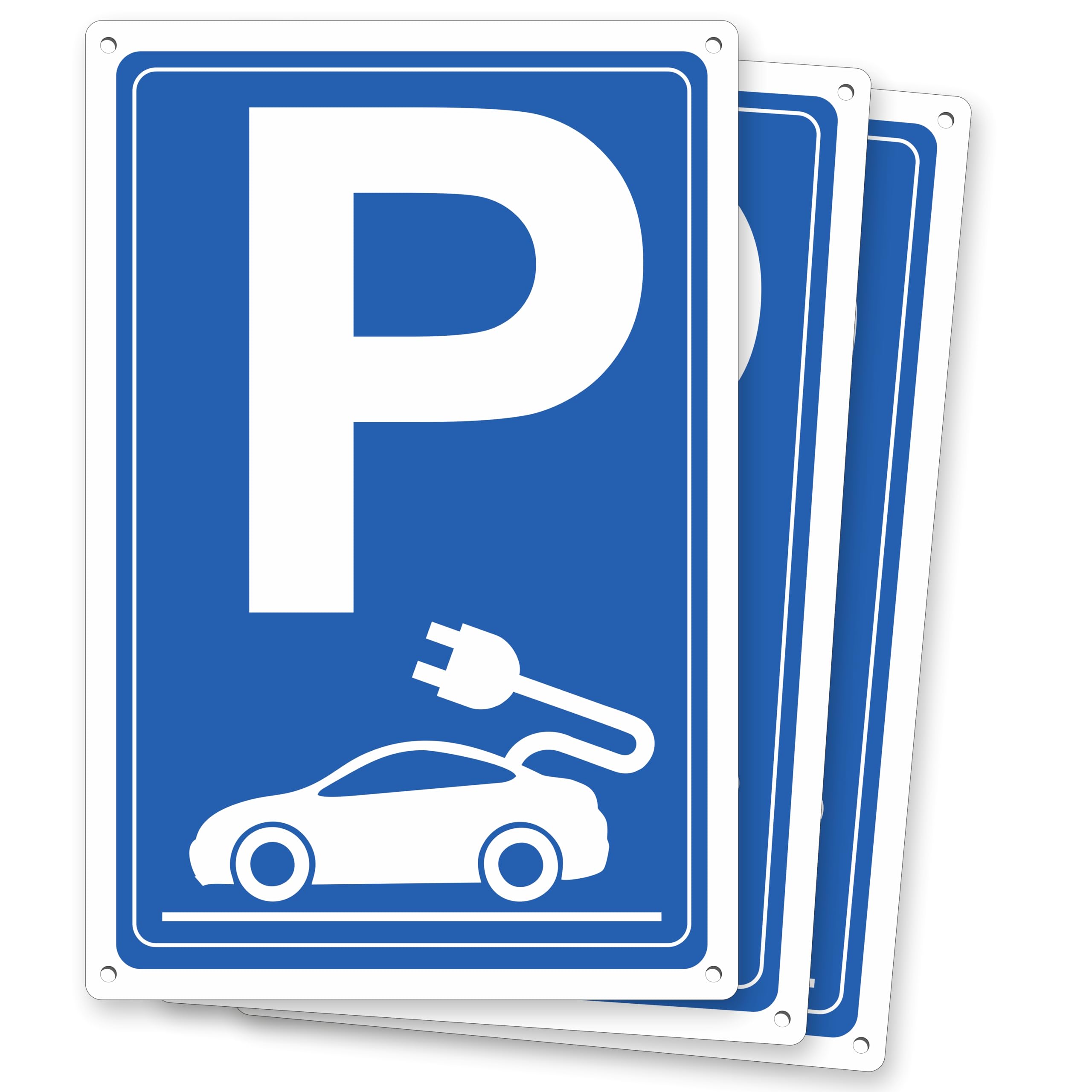 Pubblimania 3 stationnement recharge voiture électrique | lot de 3 panneaux en aluminium composite épaisseur 3 mm, pour extérieur/intérieur (30 x 40 cm, 3 stationnement recharge Eu)