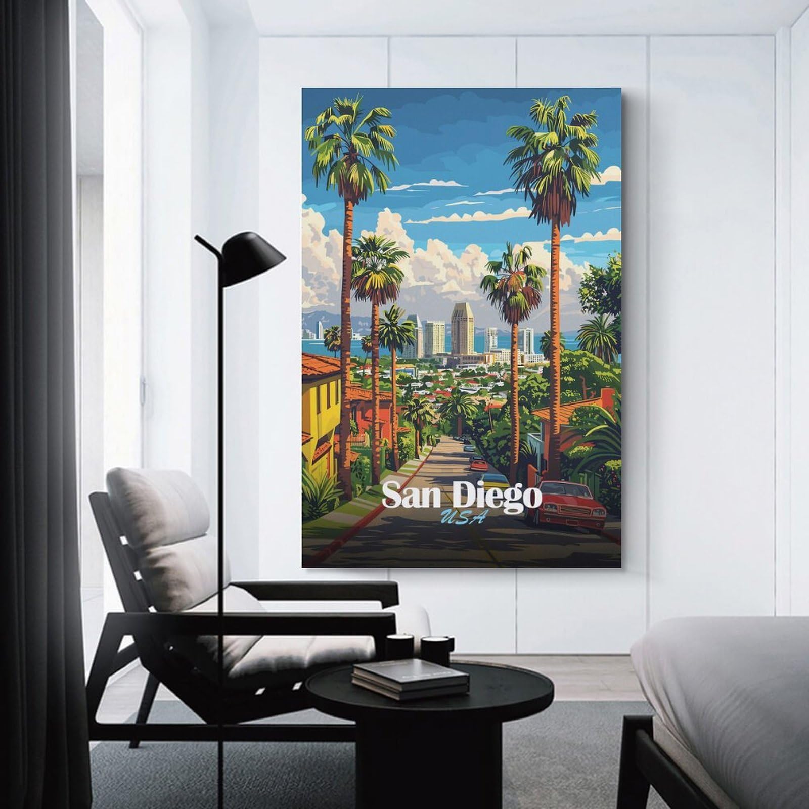 Junmoney Home Decor Wall Art San Diego Cityscape, 24x36inch(60x90cm), for Workspace Walls, Study Corners Or Bedrooms, A Smart Decor Choice for Study Walls