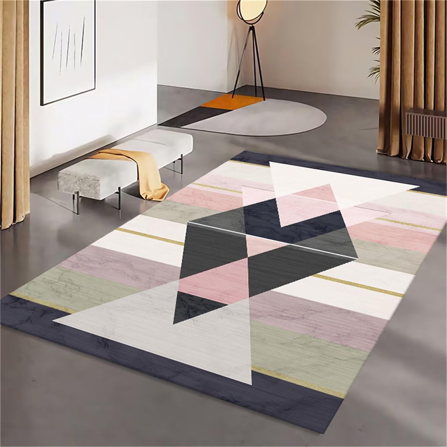 Tapis de sol de chambre rose 180x270cm géométrie moderne pour salon